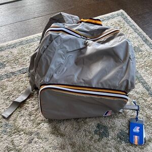 K-Way Gray Packable Waterproof Backpack with Multicolor Stripe Trim